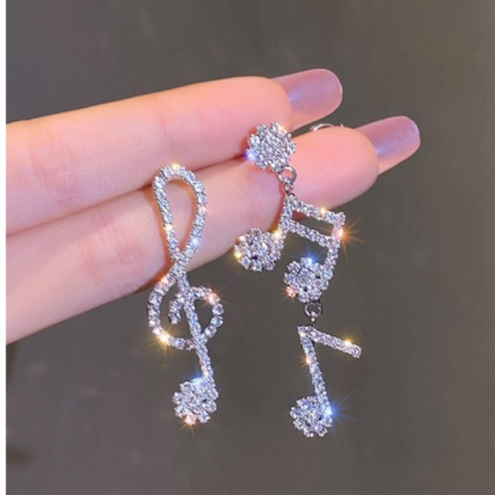 COPY - Rhinestone Musical Note Drop Earrings - Picture 1 of 3